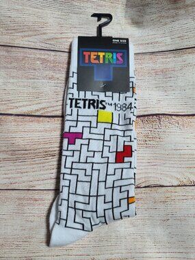 TETRIS Video Game 1984 Crew Socks - White - Size 7-12 - NEW